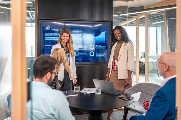 Modern Harrington office with team collaboration